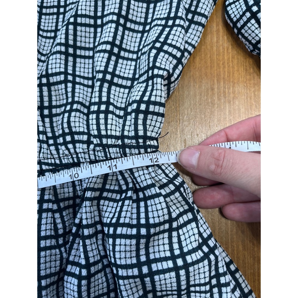 Korean Vintage Style Grid Print Midi Dress Crochet Lace Collar Black White Posh - Picture 10 of 14